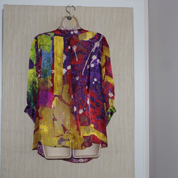 MAGASCHONI Collection BLOUSE TUNIC EMBELLISHED JEWELED V NECK 3/4 SLEEVE Size:L - Picture 6 of 6